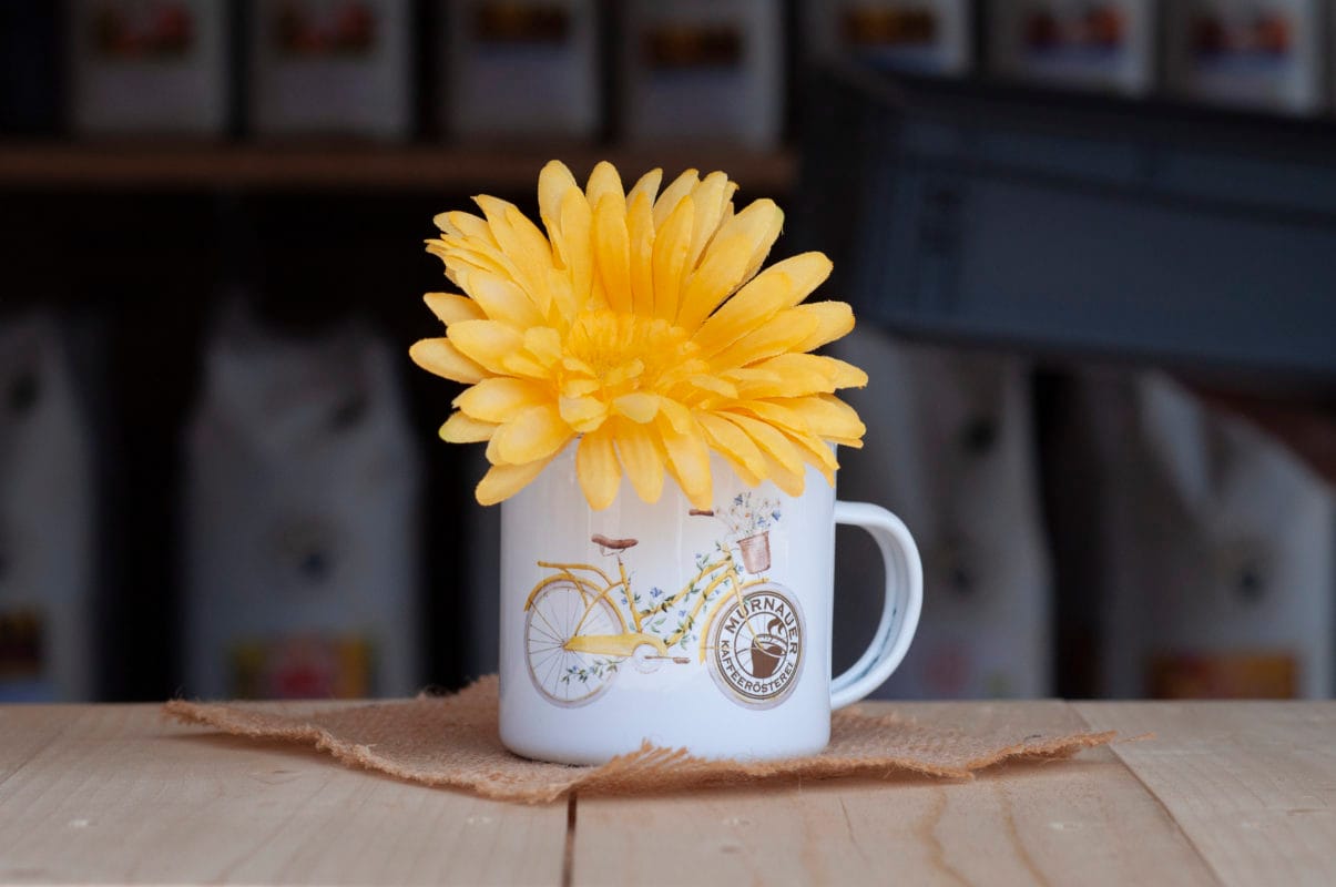 Blume Fahrrad Emaille Tasse 1 - Wertgutschein
