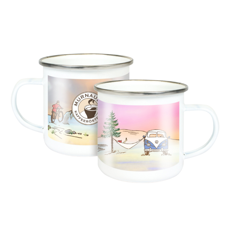 Emailletasse 'Outdoor" - Ansischt hinten & vorne